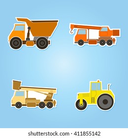 color icon set with construction machines for your design