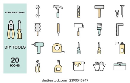 Color icon set of DIY tools