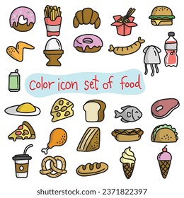 color icon set of fast food illustration vector doodle isolated on white background