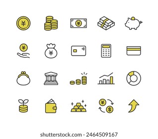 Color icon set related to money.