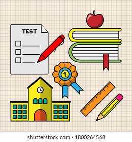 Color icon set school theme, flat icons on paper background. Vector, EPS.