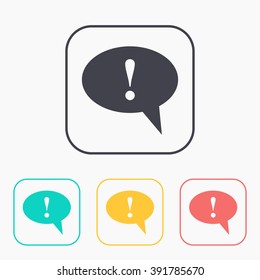 color icon set of speech bubble with exclamation mark, vector illustration