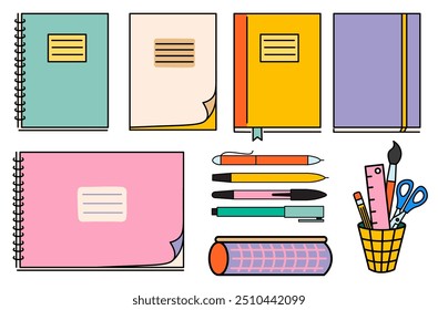 color icon set of stationery for school and education. icons for logo sticker website poster