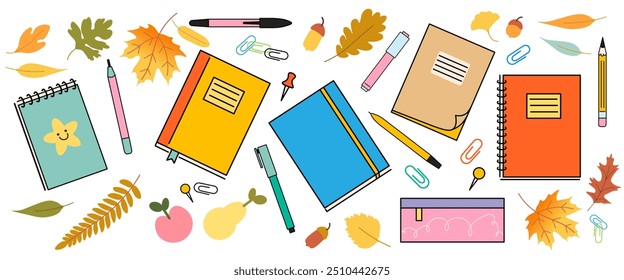 color icon set of stationery for school and education. icons for logo sticker website poster