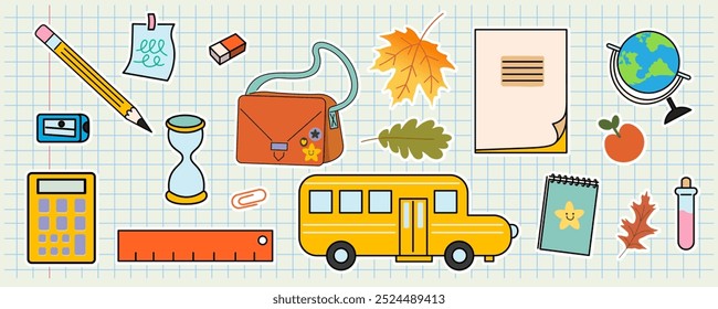 color icon set of stationery and stuff for school and education. elements for logo sticker website poster decor