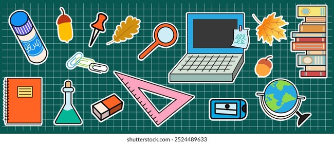 ícone de cor conjunto de artigos de papelaria e coisas para escola e educação. elementos para adesivo logotipo website decoração cartaz