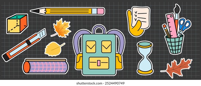color icon set of stationery and stuff for school and education. elements for logo sticker website poster decor