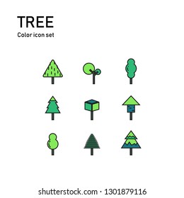 color icon set of tree design with simple line