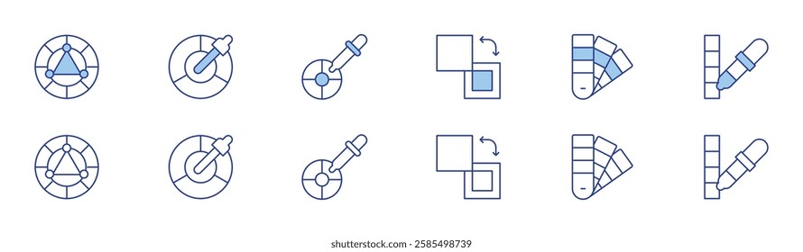 Color icon set in two styles, Duotone and Thin Line style. Editable stroke. fill, color wheel, pipette, eyedropper, color palette, color picker.