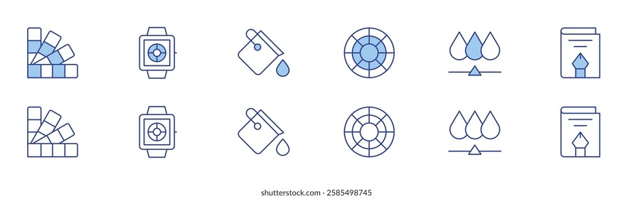 Color icon set in two styles, Duotone and Thin Line style. Editable stroke. color palette, pantone, color wheel, colour, bucket, design.
