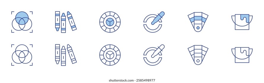 Color icon set in two styles, Duotone and Thin Line style. Editable stroke. rgb, pipette, pantone, crayon, colour, paint bucket.