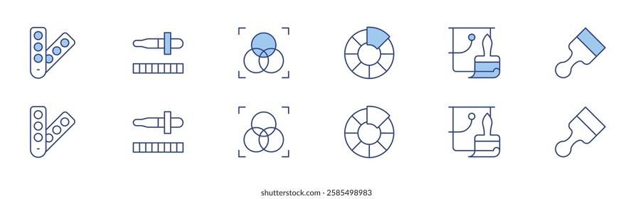 Color icon set in two styles, Duotone and Thin Line style. Editable stroke. pantone, color palette, rgb, paint bucket, theme.