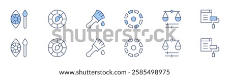 Color icon set in two styles, Duotone and Thin Line style. Editable stroke. selection, color balance, color palette, brush, theme.