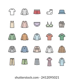 Color icon set of various clothing items.