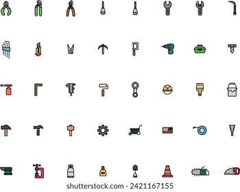 Color icon set of various work tools