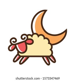 Color icon sheep and moon. Simple vector illustration with ability to change.