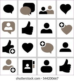 Color icon template. Vector illustration on white background for your social media app design project and other. social media icons - like, chat, comment, friends.
