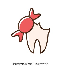 Color icon tooth and candy. Flat vector illustration.