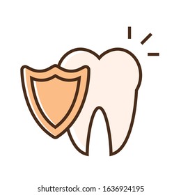 Color icon tooth with shield. Flat vector illustration.