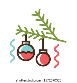 Color icon toys on Christmas tree. Simple vector illustration with ability to change.