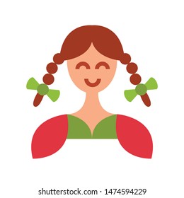 Color icon woman with pigtails. With the ability to change the line thickness.