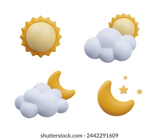 Color icons for clear and cloudy weather day and night