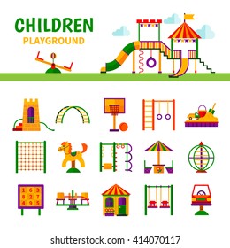 Color icons depicting different equipment children playground with title vector illustration