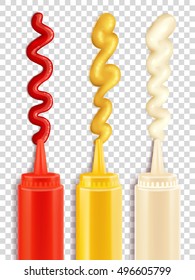 Color icons depicting sauce bottle with strips of seasoning vector iluustration