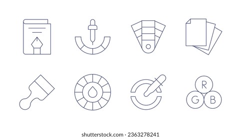 Color icons. Editable stroke. Containing design, dropper, theme, wheel, paper, rgb, pantone, pipette.