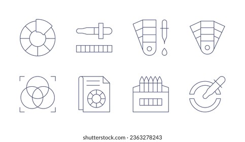 Color icons. Editable stroke. Containing color palette, color sample, color wheel, colored pencils, pantone, pipette, rgb.