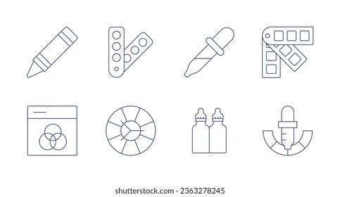 Color icons. Editable stroke. Containing color palette, color picker, color wheel, colorant, crayon, pantone, pipette, rgb.