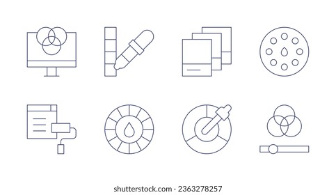 Color icons. Editable stroke. Containing color picker, color, design, pantone, pipette, rgb, theme.