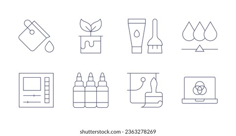 Color icons. Editable stroke. Containing bucket, color editor, colour, dye, hair dye, ink, paint bucket, rgb.