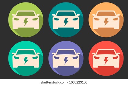 Color icons with the effect of a shadow with the image of the car on electricity. electric car