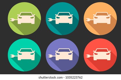 Color icons with the effect of a shadow with the image of the car on electricity. electric car