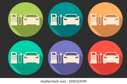 Color icons with the effect of a shadow with the image of the car on electricity. electro charge. Charging the car with electricity