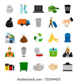 Color icons garbage collection and recycle sign vector illustration