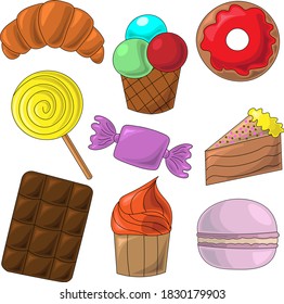 Color icons on the theme of Sweets