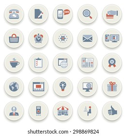 Color icons on white buttons. Flat design icons for web design development, SEO and internet marketing.