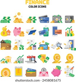 
Color icons related to finance, economy, and stocks