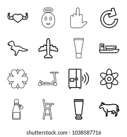 Color icons. set of 16 editable outline color icons such as cow, flower, cream tube, plane, ship, dinosaur, heart with muscles, reload, intercom, kick scooter, ampoule