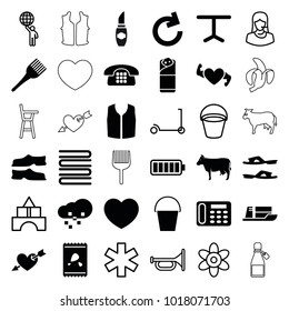 Color icons. set of 36 editable filled and outline color icons such as cow, coloring brush, slippers, sleeveless shirt, desk phone, burrito, table, reload, defragmentation