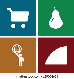 Color icons set. set of 4 color filled icons such as pear, angle, man holding globe