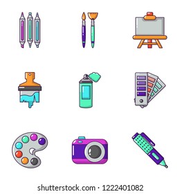 Color icons set. Cartoon set of 9 color vector icons for web isolated on white background