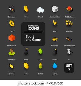 Color icons set in flat isometric illustration style, vector symbols - Games collection