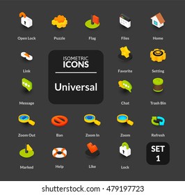 Color icons set in flat isometric illustration style, vector symbols - Universal collection