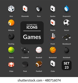 Color icons set in flat isometric illustration style, vector symbols - Sport and game collection