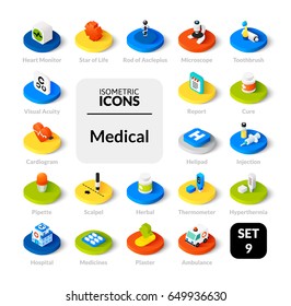 Color Icons Set In Flat Isometric Illustration Style, Vector Symbols - Medical Collection