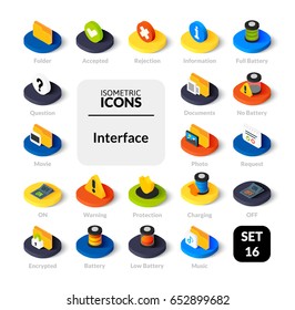 Color icons set in flat isometric illustration style, vector symbols - Interface collection