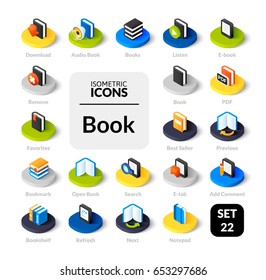 Color icons set in flat isometric illustration style, vector symbols - Book collection